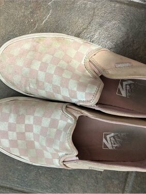 Vans Pink and White Checkerboard Slip-On Sneakers